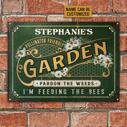 Personalized Bee Garden Pollinator Friendly Green Customized Classic Metal Signs