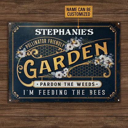 Personalized Bee Garden Pollinator Friendly Navy Customized Classic Metal Signs