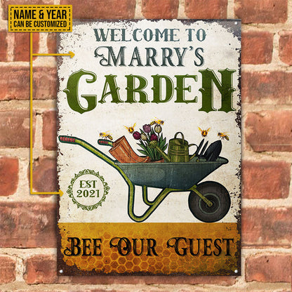 Personalized Bee Gardening Bee Our Guest Customized Classic Metal Signs