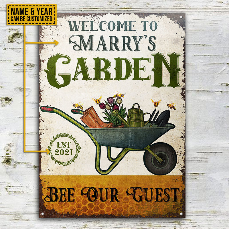Personalized Bee Gardening Bee Our Guest Customized Classic Metal Signs
