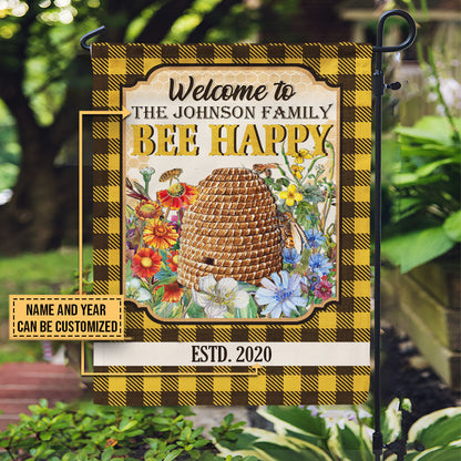 Personalized Bee Happy Custom Flag