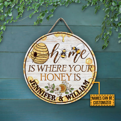 Personalized Bee Home Is Where Custom Wood Circle Signs