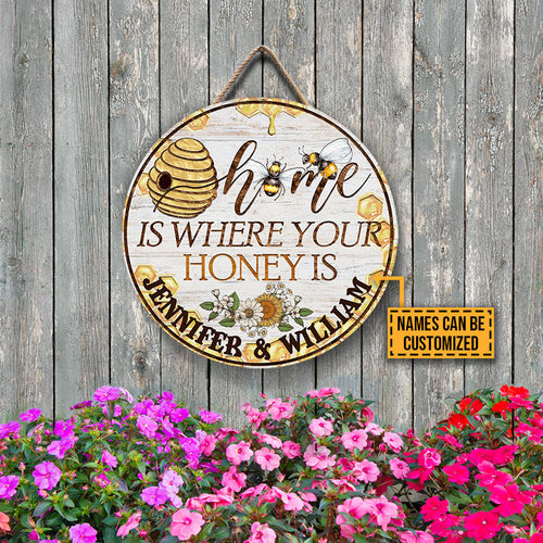 Personalized Bee Home Is Where Custom Wood Circle Signs