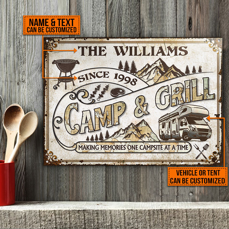 Personalized Camp & Grill Making Memories Customized Classic Metal Signs