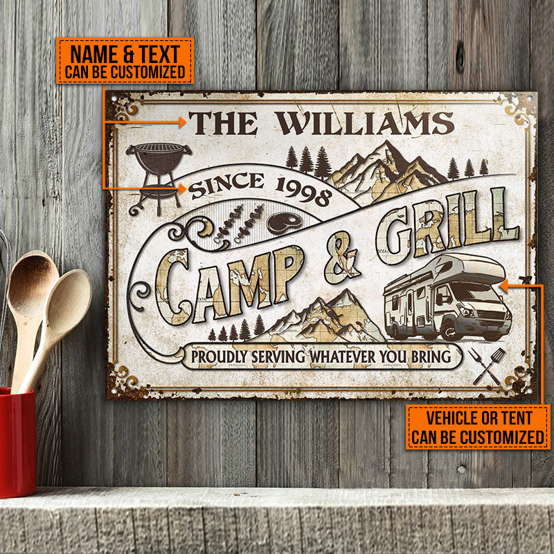 Personalized Camp & Grill Proudly Serving Customized Classic Metal Signs