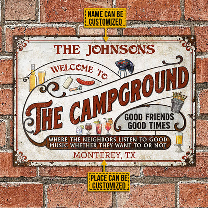 Personalized Campground Grilling Red Listen To The Good Music Custom Classic Metal Signs