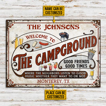Personalized Campground Grilling Red Listen To The Good Music Custom Classic Metal Signs