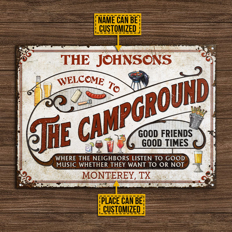 Personalized Campground Grilling Red Listen To The Good Music Custom Classic Metal Signs