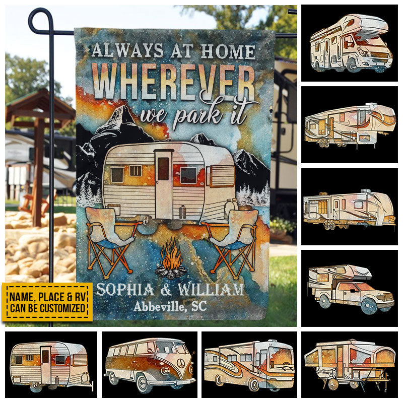 Personalized Camping Always At Home Custom RV Customized Flag