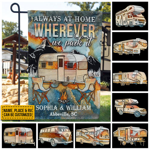 Personalized Camping Always At Home Custom RV Customized Flag
