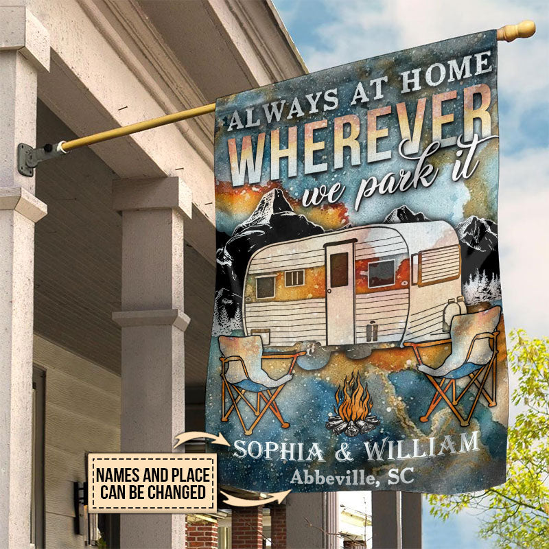 Personalized Camping Always At Home Customized Flag