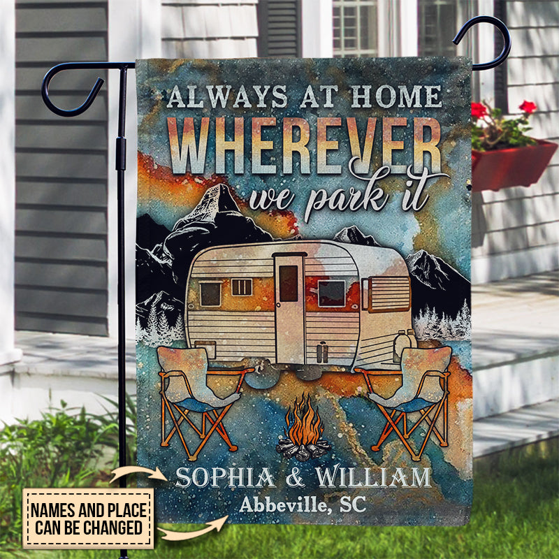 Personalized Camping Always At Home Customized Flag