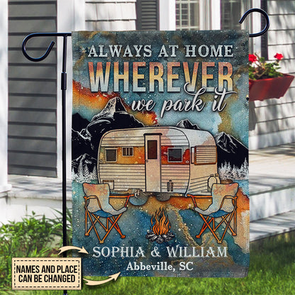 Personalized Camping Always At Home Customized Flag