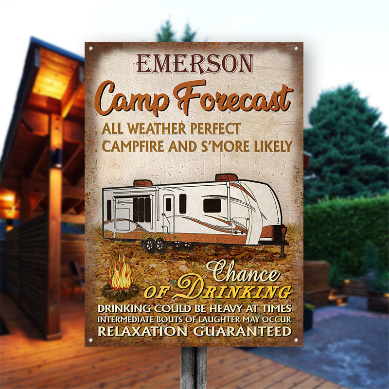 Personalized Camping Autumn Custom Classic Metal Signs - Camp Forecast Yard Decor