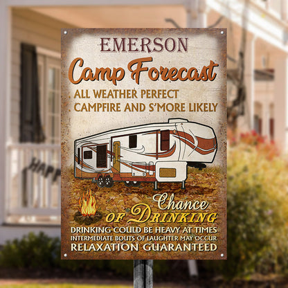 Personalized Camping Autumn Custom Classic Metal Signs - Camp Forecast Yard Decor