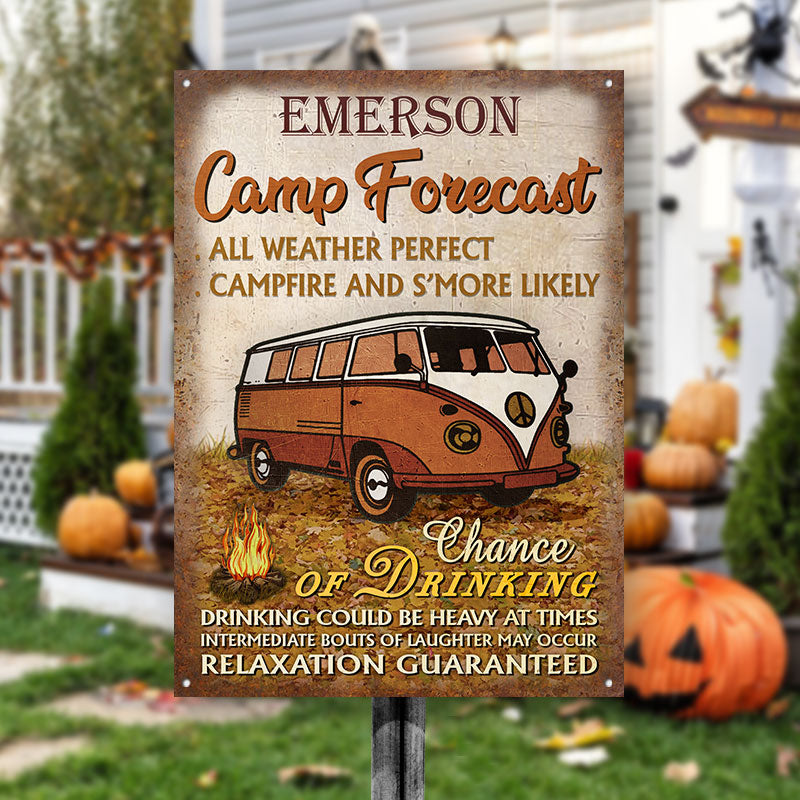 Personalized Camping Autumn Custom Classic Metal Signs - Camp Forecast Yard Decor