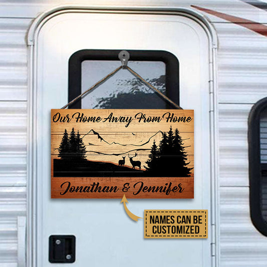 Personalized Camping Away From Home Customized Wood Rectangle Sign