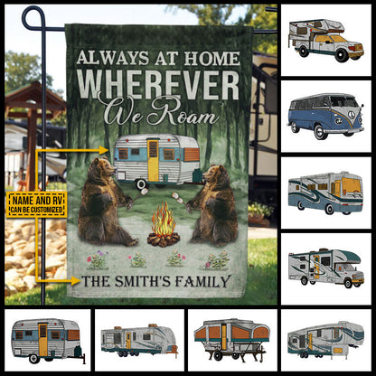 Personalized Camping Bear Always At Home Custom RV Customized Flag