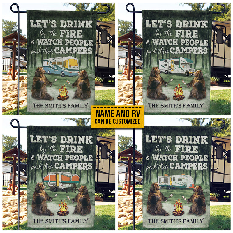 Personalized Camping Bear Let's Drink By Fire Custom RV Customized Flag