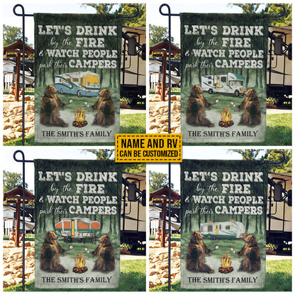 Personalized Camping Bear Let's Drink By Fire Custom RV Customized Flag