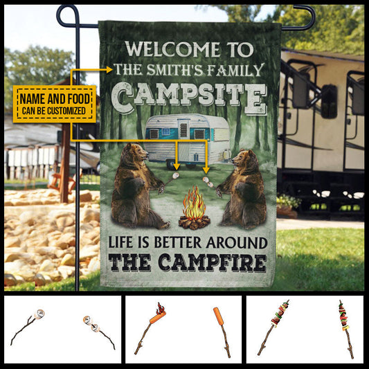 Personalized Camping Bear Life Is Better Around The Campfire Custom Food Customized Flag