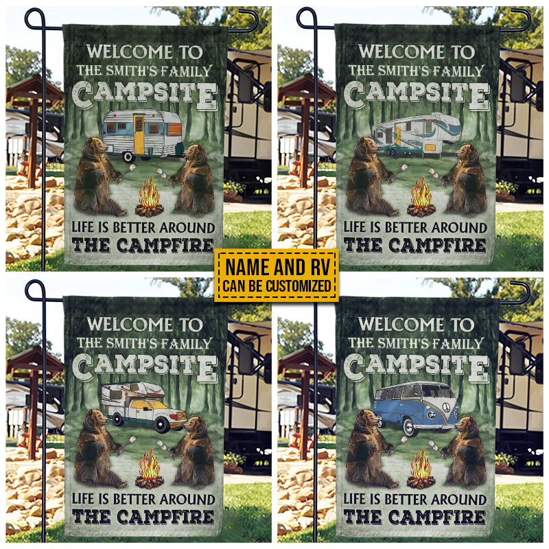 Personalized Camping Bear Life Is Better Around The Campfire Custom RV Customized Flag