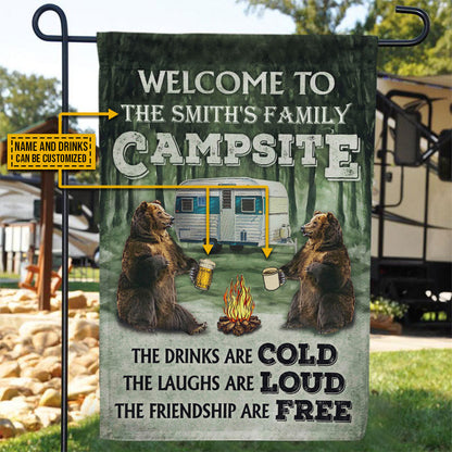 Personalized Camping Bear The Drinks Are Cold Custom Drinks Customized Flag