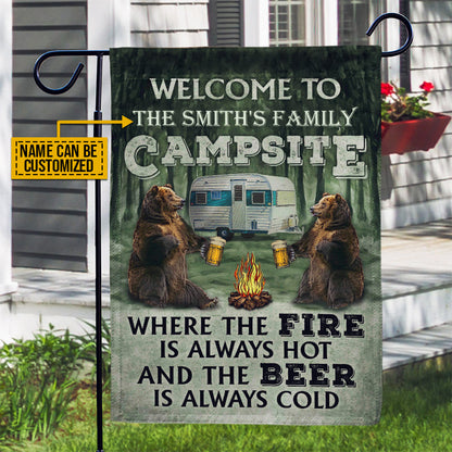 Personalized Camping Bear Where The Fire Is Always Hot Customized Flag