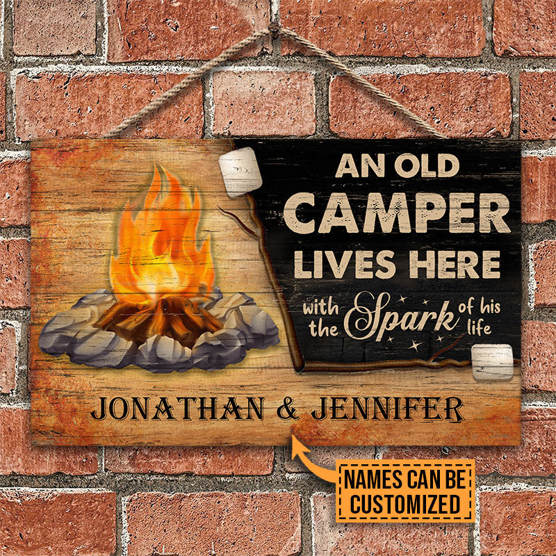 Personalized Camping Camper & Spark Live Here Customized Wood Rectangle Sign