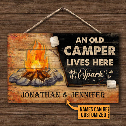 Personalized Camping Camper & Spark Live Here Customized Wood Rectangle Sign
