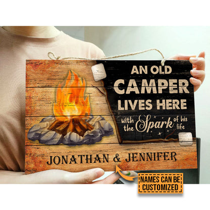 Personalized Camping Camper & Spark Live Here Customized Wood Rectangle Sign