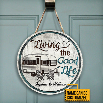 Personalized Camping Chair Good Life Customized Wood Circle Sign
