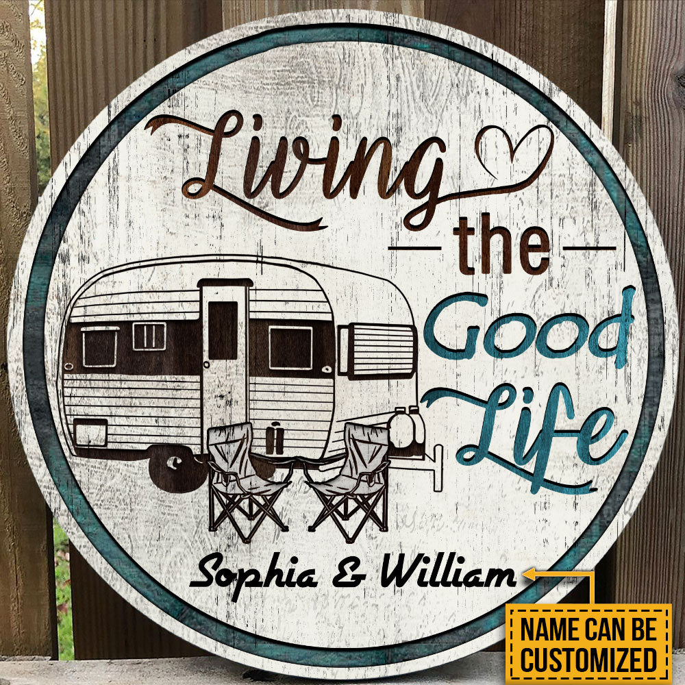 Personalized Camping Chair Good Life Customized Wood Circle Sign