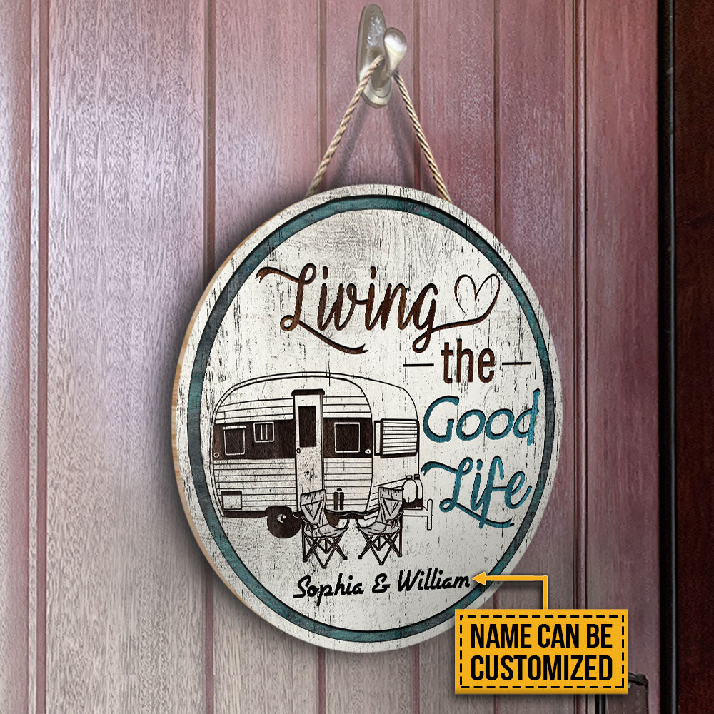 Personalized Camping Chair Good Life Customized Wood Circle Sign