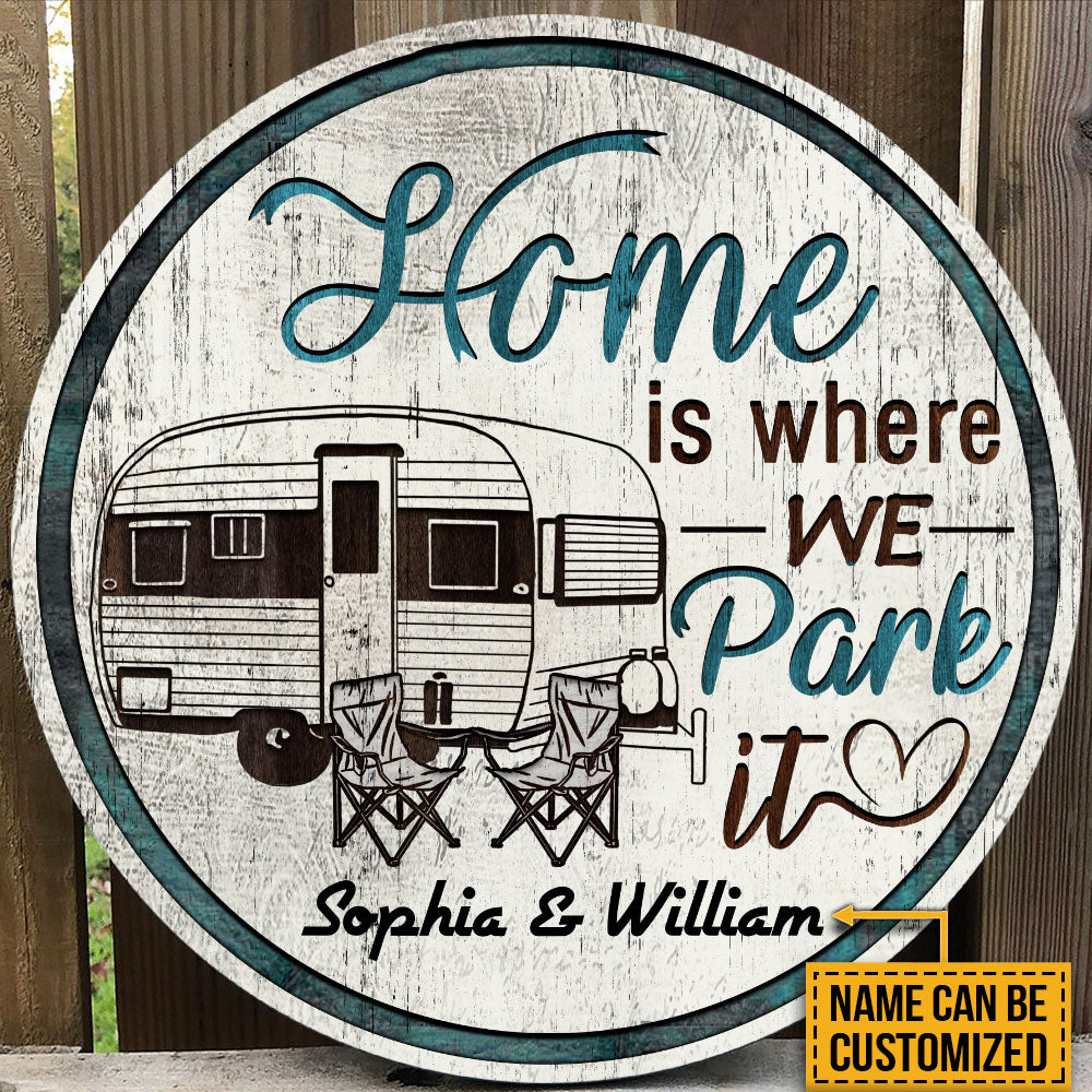 Personalized Camping Chair Where We Park Customized Wood Circle Sign