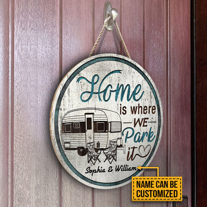 Personalized Camping Chair Where We Park Customized Wood Circle Sign