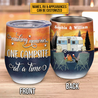 Personalized Camping Couple Retro Making Memories Custom Wine Tumbler