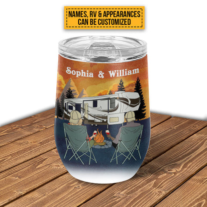 Personalized Camping Couple Retro Making Memories Custom Wine Tumbler