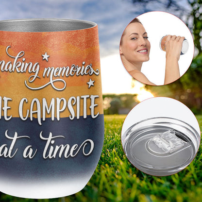 Personalized Camping Couple Retro Making Memories Custom Wine Tumbler