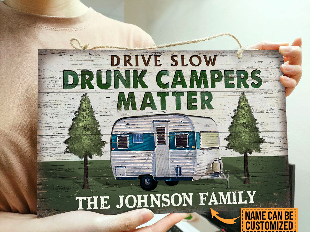 Personalized Camping Drive Slow Customized Wood Rectangle Sign