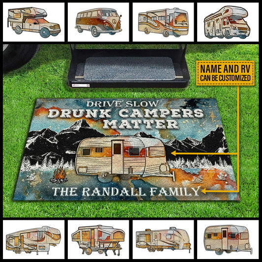 Personalized Camping Drunk Camper Blue Earth Custom RV Customized Doormat