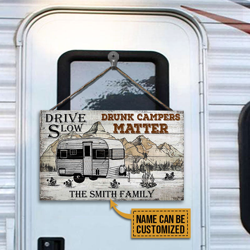 Personalized Camping Drunk Camper Customized Wood Rectangle Sign