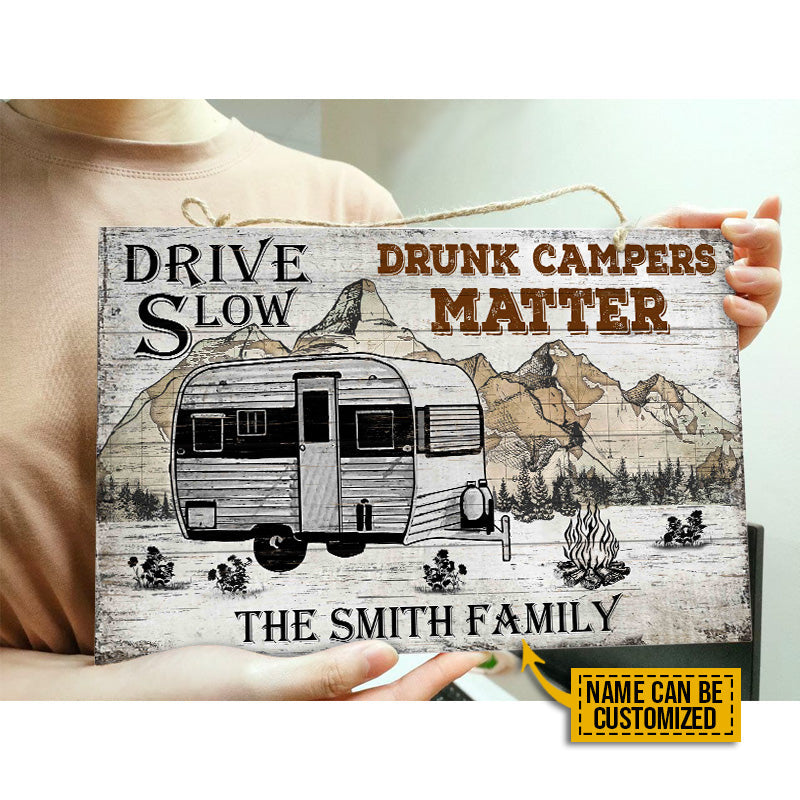 Personalized Camping Drunk Camper Customized Wood Rectangle Sign