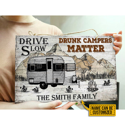 Personalized Camping Drunk Camper Customized Wood Rectangle Sign