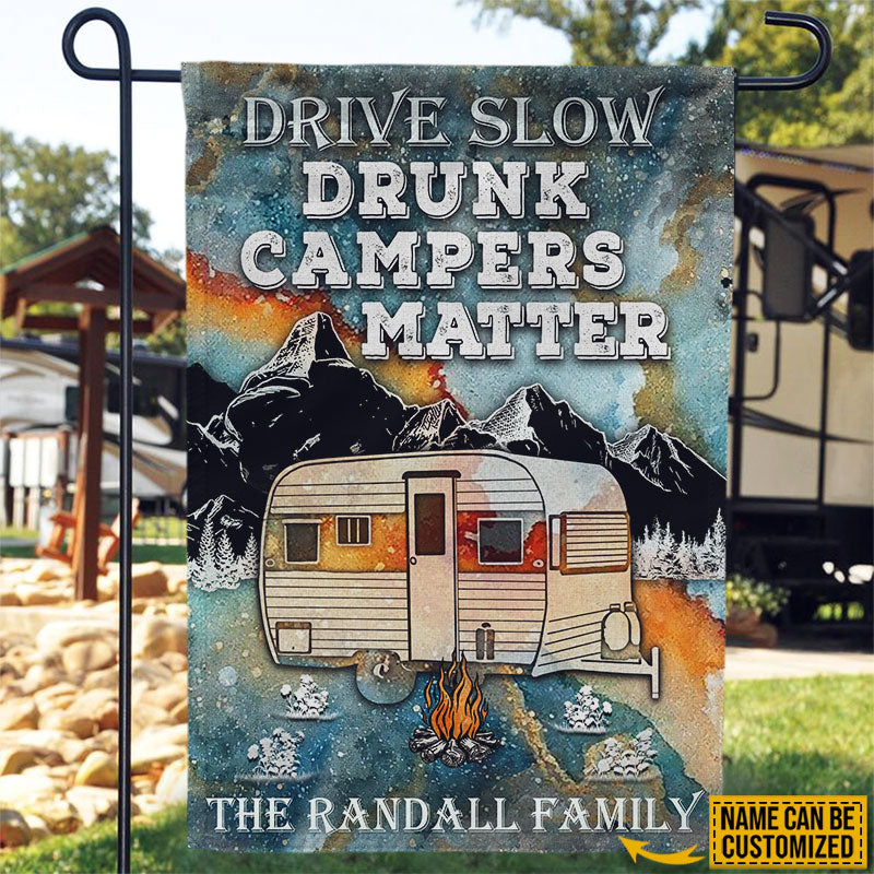 Personalized Camping Drunk Camper Matter Blue Earth Customized Flag