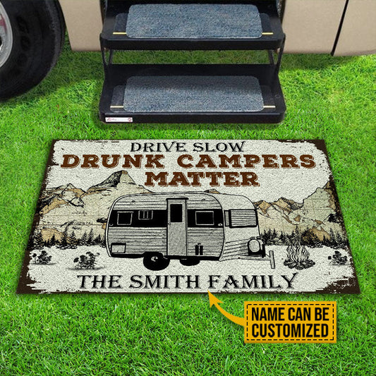 Personalized Camping Drunk Camper Matter Customized Doormat
