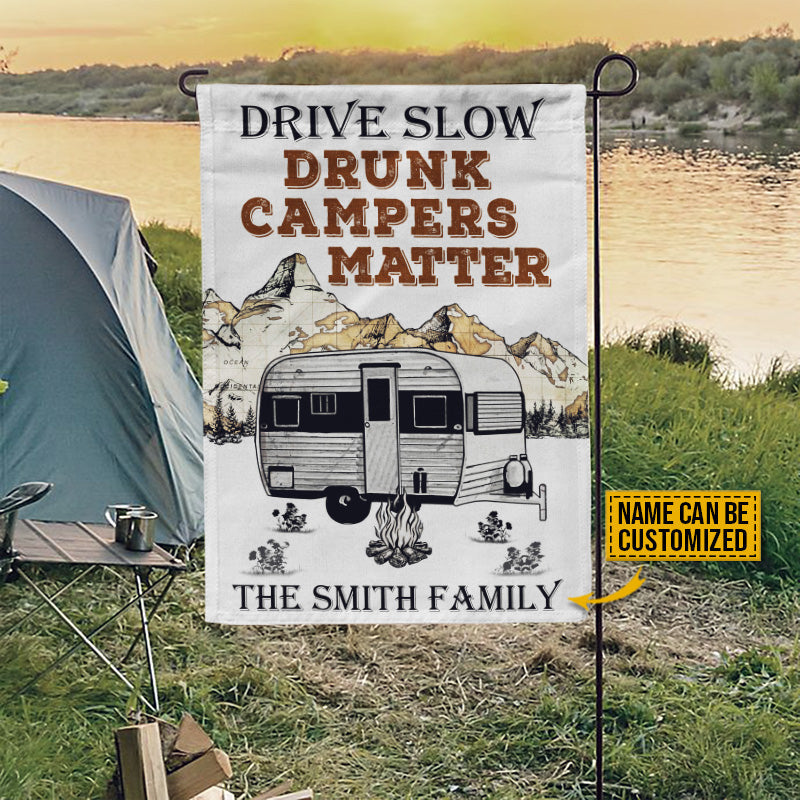 Personalized Camping Drunk Camper Matter Customized Flag
