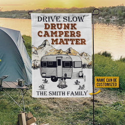 Personalized Camping Drunk Camper Matter Customized Flag