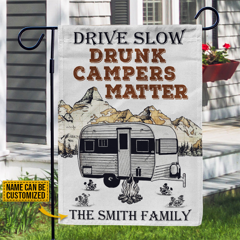 Personalized Camping Drunk Camper Matter Customized Flag