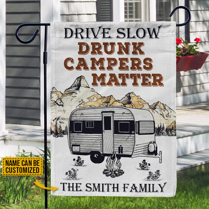 Personalized Camping Drunk Camper Matter Customized Flag